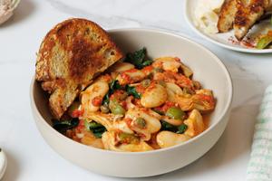 a High Protein Bowl of Creamy Butter Bean Puttanesca.