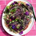 Purple Mustard Green Salad with Black Garlic & Cherry Vinaigrette
