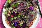 Purple Mustard Green Salad with Black Garlic & Cherry Vinaigrette